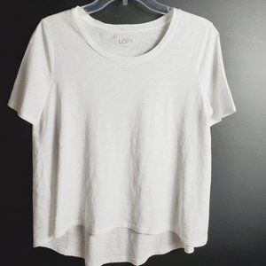 Ann Taylor LOFT Flowy High Low White Tee 100% Cotton Sz S